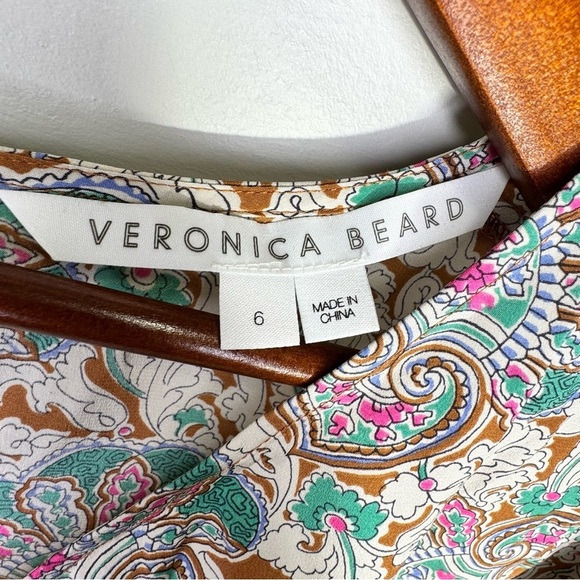 VERONICA BEARD Henrieta Ruched Paisley-print Stretch Silk Blouse Size 6 - Picture 10 of 14